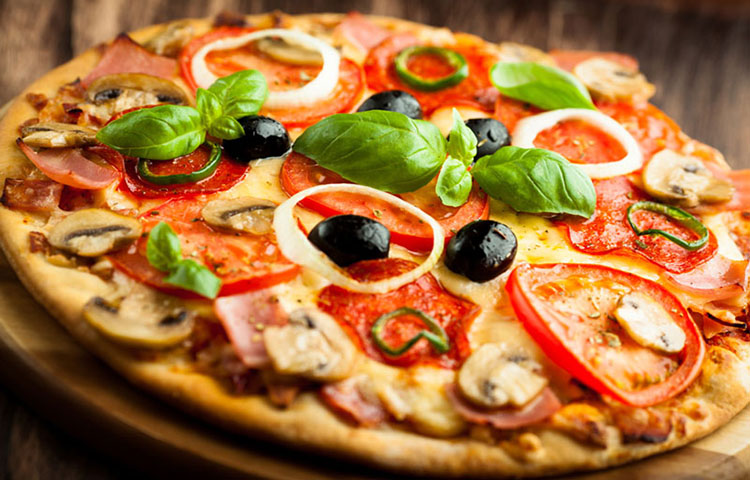 Pizza with Mushrooms, Salami and Chili Pepper